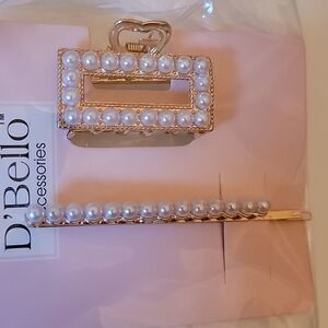 Pearl amd gold cute hair clip accessories NWT